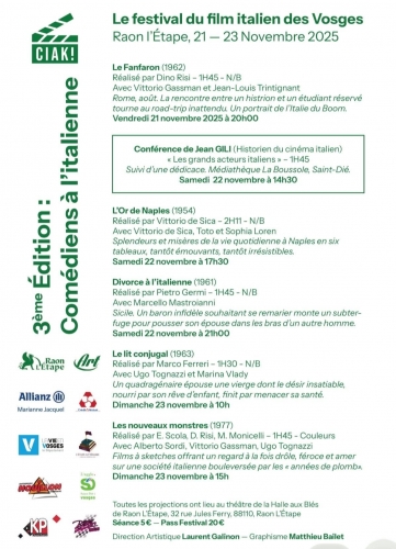 cinéma,festival,festival de cinéma,festival du film italien de patrimoine,ciak !,collinas,sardaigne,9 et 10 août 2025,dino risi,lina wertmüller,le fanfaron,laurent galinon,jean-louis trintignant,vittorio gassman,le festival du film italien des vosges,jean gili,comédiens à l'italienne,festival du film italien des vosges 2025